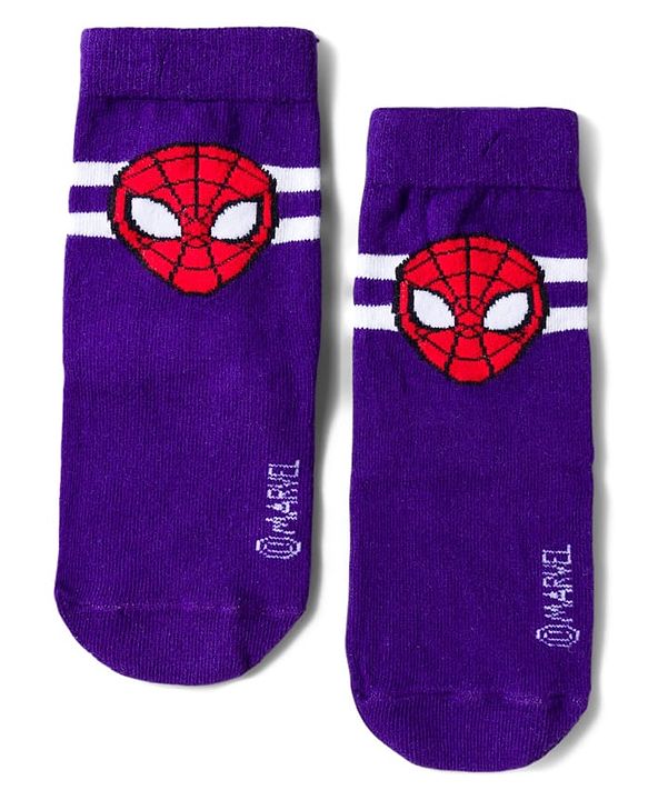 Pine Kids Marvel Knit Ankle Length Anti-Bacterial Socks with Avengers Graphic Pack of 3 - White & Purple