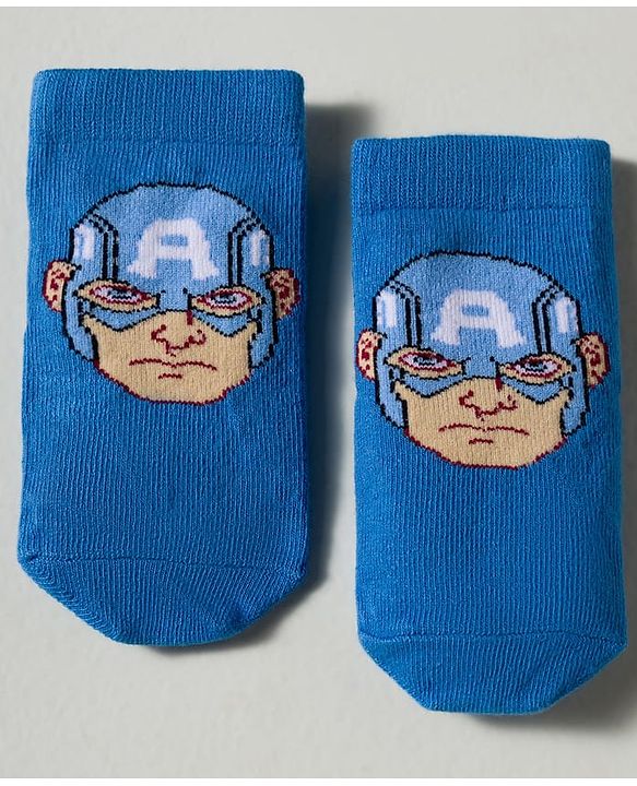 Cute Walk by Babyhug Marvel Knit Ankle Length Socks With Captain America Graphics Pack Of 3 - White Red & Blue