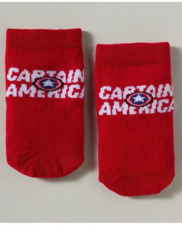 Cute Walk by Babyhug Marvel Knit Ankle Length Socks With Captain America Graphics Pack Of 3 - White Red & Blue