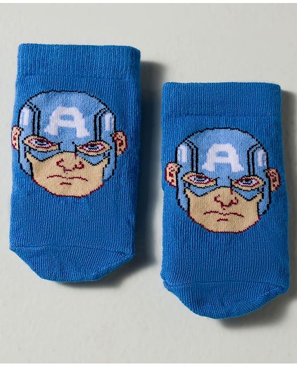 Cute Walk by Babyhug Marvel Knit Ankle Length Socks With Captain America Graphics Pack Of 3 - White Red & Blue