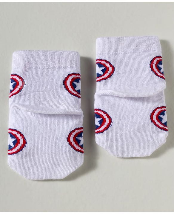 Cute Walk by Babyhug Marvel Knit Ankle Length Socks With Captain America Graphics Pack Of 3 - White Red & Blue