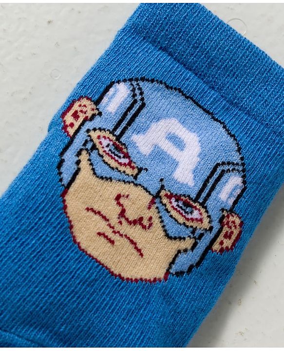 Cute Walk by Babyhug Marvel Knit Ankle Length Socks With Captain America Graphics Pack Of 3 - White Red & Blue