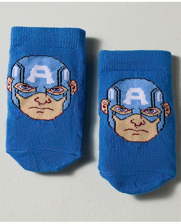 Cute Walk by Babyhug Marvel Knit Ankle Length Socks With Captain America Graphics Pack Of 3 - White Red & Blue