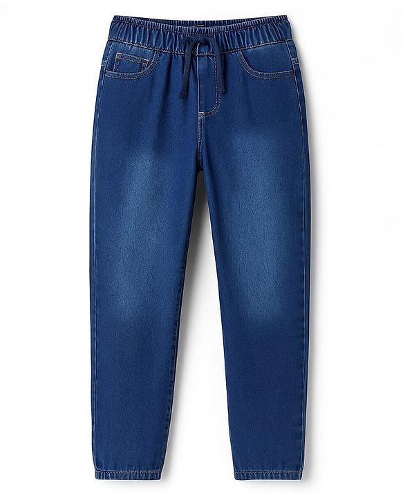 Pine Kids Denim Woven Full Length Solid Color Washed Jeans  - Blue
