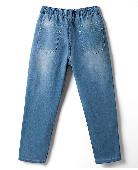 Pine Kids Denim Woven Full Length Solid Color Washed Jeans  - Light Blue