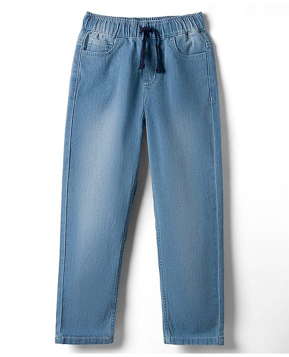 Pine Kids Denim Woven Full Length Solid Color Washed Jeans  - Light Blue