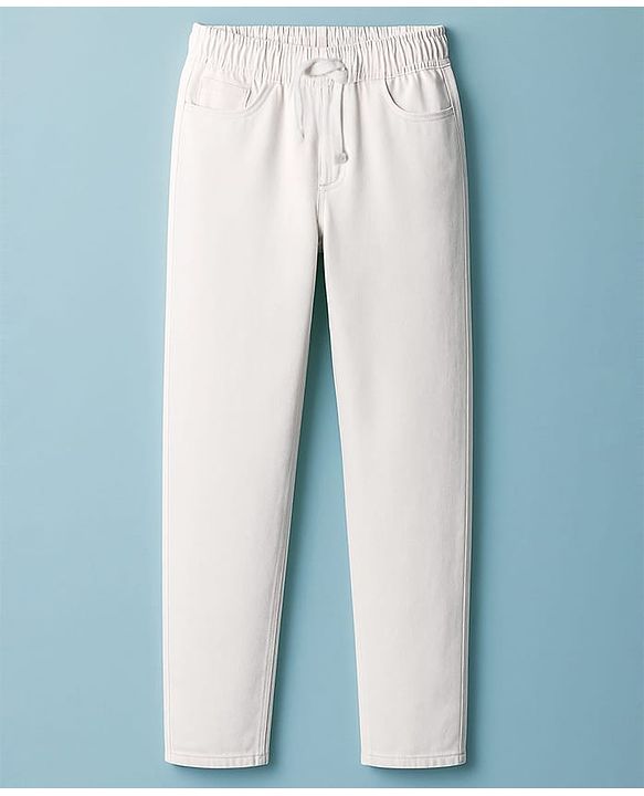 Pine Kids Denim Woven Full Length Solid Color Washed Jeans  - White