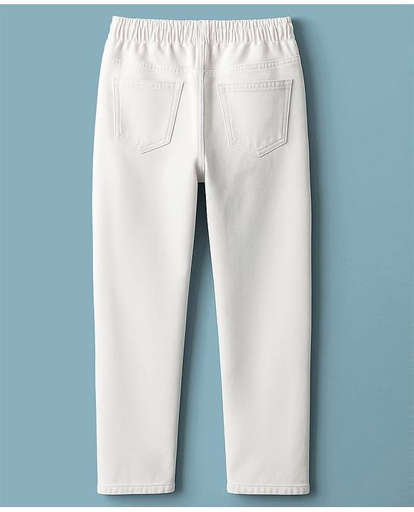 Pine Kids Denim Woven Full Length Solid Color Washed Jeans  - White