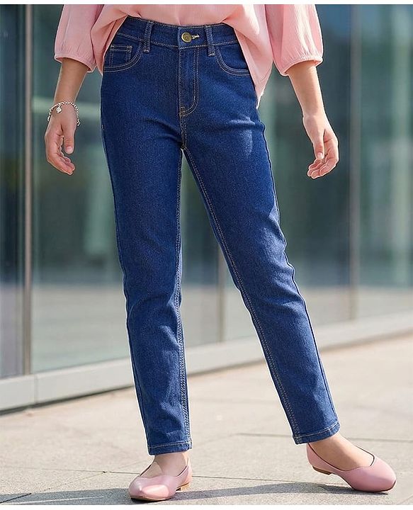 Pine Kids Woven Full Length Washed Denim Jeans - Navy Blue