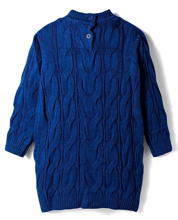 Babyhug Knit Full Sleeves Pullover Woollen Dress with Cable Knit Design - Navy Blue