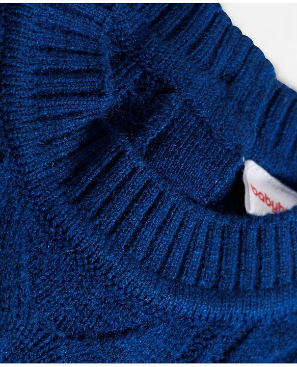 Babyhug Knit Full Sleeves Pullover Woollen Dress with Cable Knit Design - Navy Blue