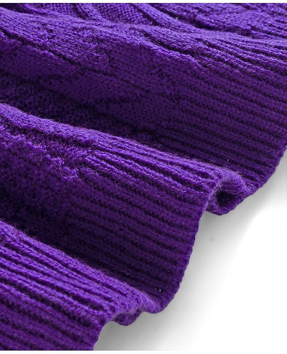 Babyhug Knit Full Sleeves Woolen Dress With Cable Knit Design & Bow Applique - Purple