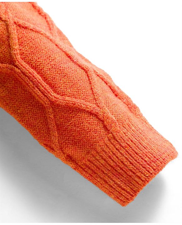 Babyhug Knit Full Sleeves Woollen Dress with Cable Knit Design - Orange