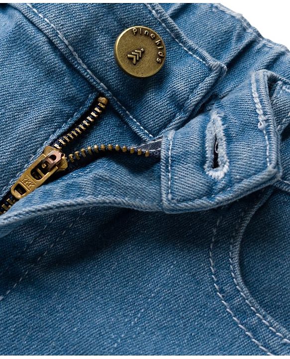 Pine Kids Woven Full Length Washed Denim Jeans - Light Blue