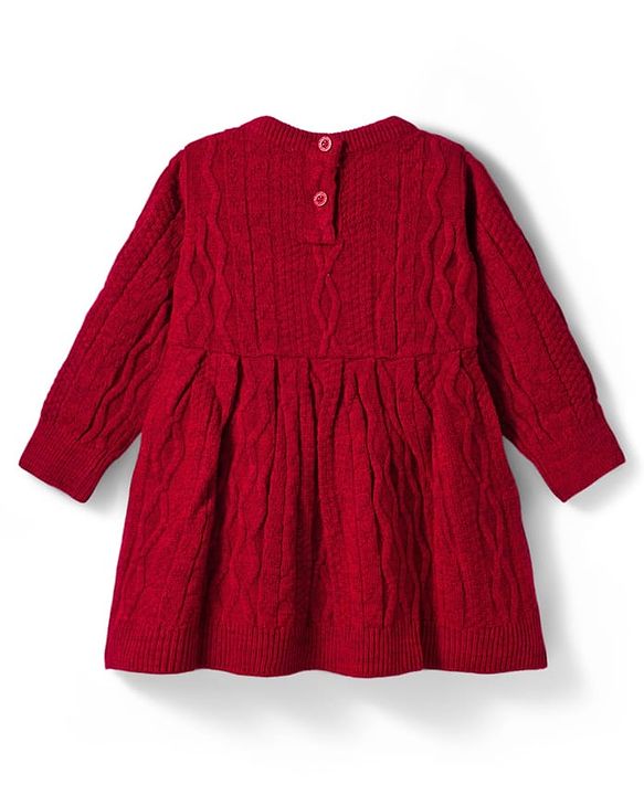 Babyhug Knitted Full Sleeves Woollen Dress With Cable Knit Design - Maroon