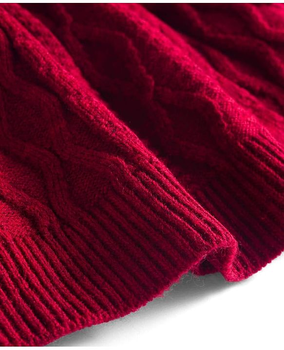 Babyhug Knitted Full Sleeves Woollen Dress With Cable Knit Design - Maroon