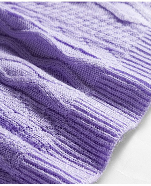Babyhug Knit Full Sleeves Woollen Dress with Cable Knit Design & Frill Detailing - Lavender