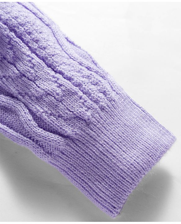 Babyhug Knit Full Sleeves Woollen Dress with Cable Knit Design & Frill Detailing - Lavender