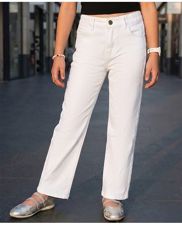 Pine Kids Woven Full Length Washed Denim Jeans - White