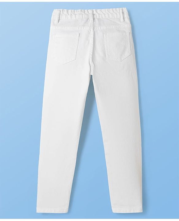 Pine Kids Woven Full Length Washed Denim Jeans - White