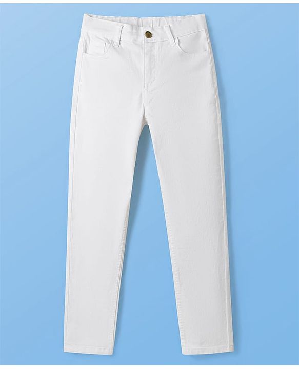 Pine Kids Woven Full Length Washed Denim Jeans - White