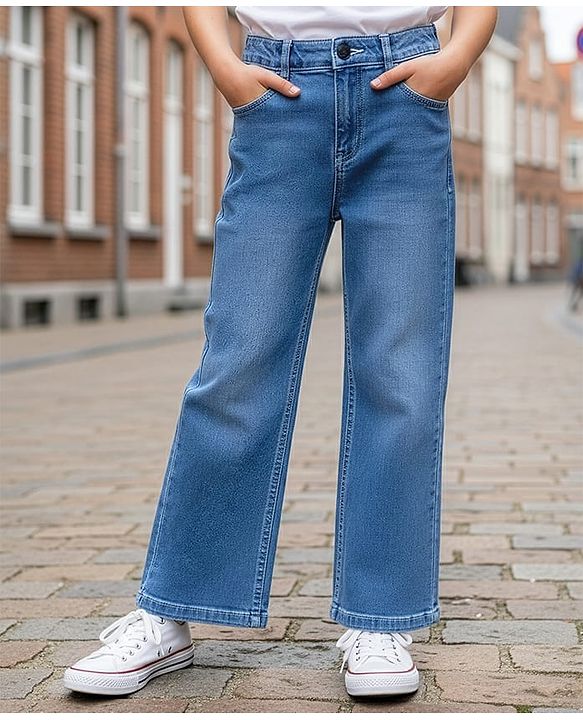 Pine Kids Denim Woven Full Length Washed Jeans - Blue
