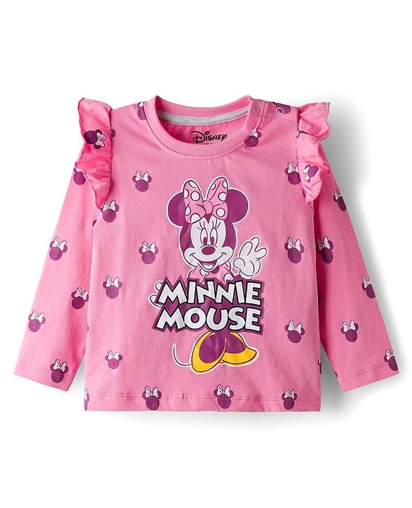 Babyhug Disney Single Jersey Knit Full Sleeves T-Shirts with Minnie Mouse Graphic & Frill Detailing Pack of 3 - Multicolor
