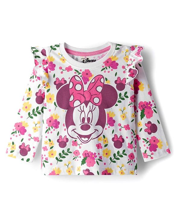 Babyhug Disney Single Jersey Knit Full Sleeves T-Shirts with Minnie Mouse Graphic & Frill Detailing Pack of 3 - Multicolor