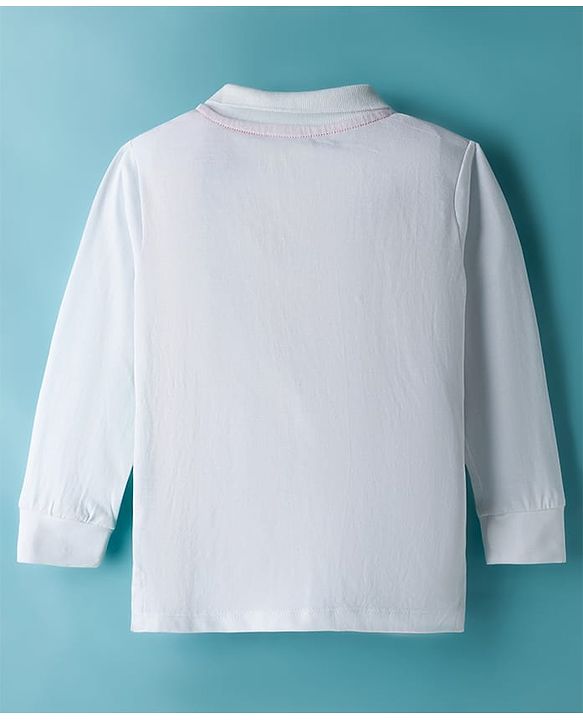 Babyhug Disney Single Jersey Knit Full Sleeves Polo T-Shirt with Winnie the Pooh Graphic - White