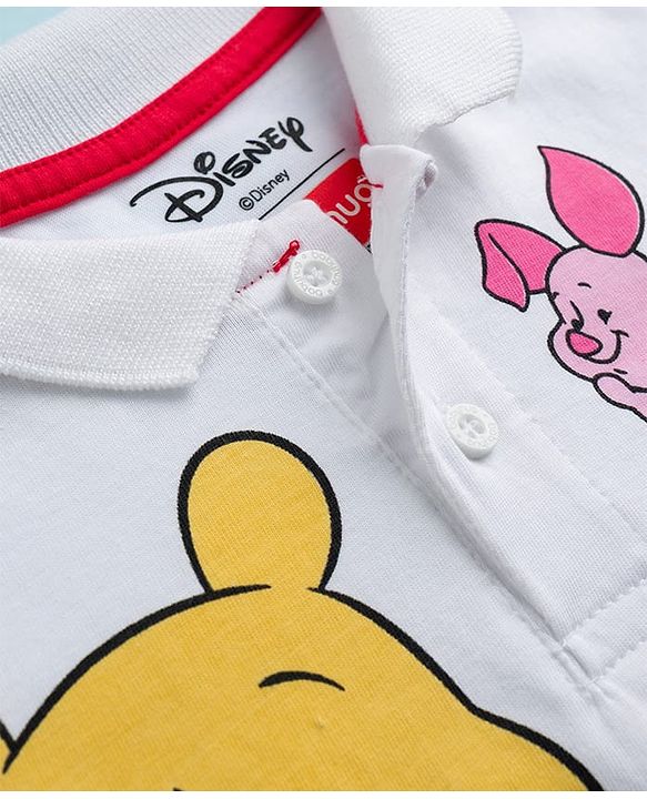 Babyhug Disney Single Jersey Knit Full Sleeves Polo T-Shirt with Winnie the Pooh Graphic - White