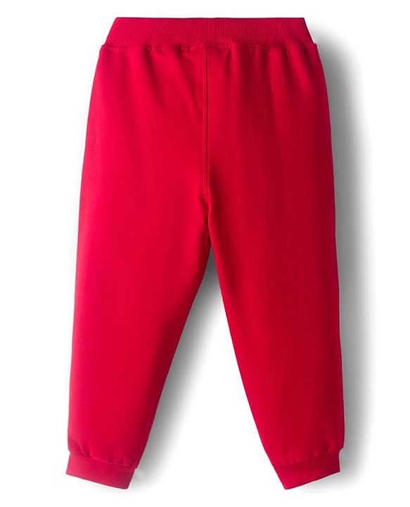 Babyhug Disney Single Jersey Knit Full Sleeves Cut & Sew T-Shirt & Lounge Pant Set with Mickey Mouse Graphic & Tape Detailing - Red