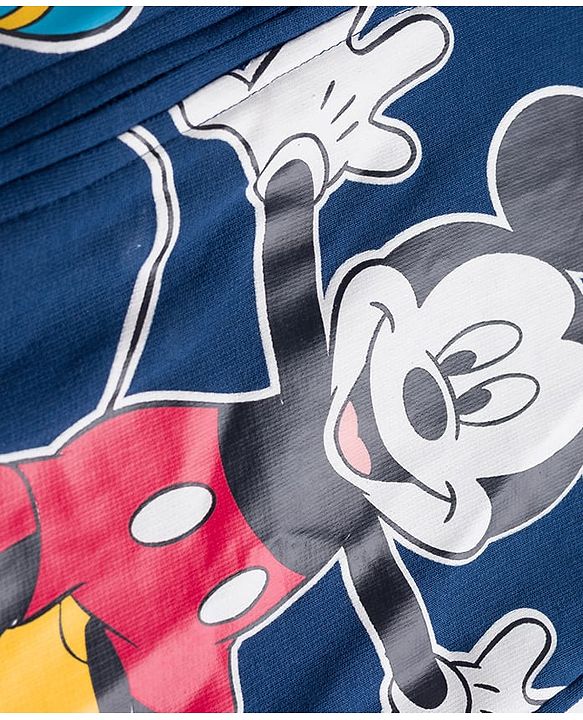 Babyhug Disney Single Jersey Knit Full Sleeves Hooded SweatJacket & Lounge Pant Set with T-Shirt & Mickey Mouse Graphic Pocket Detailing - Multicolor