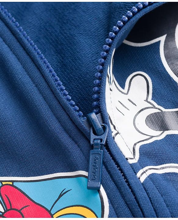Babyhug Disney Single Jersey Knit Full Sleeves Hooded SweatJacket & Lounge Pant Set with T-Shirt & Mickey Mouse Graphic Pocket Detailing - Multicolor