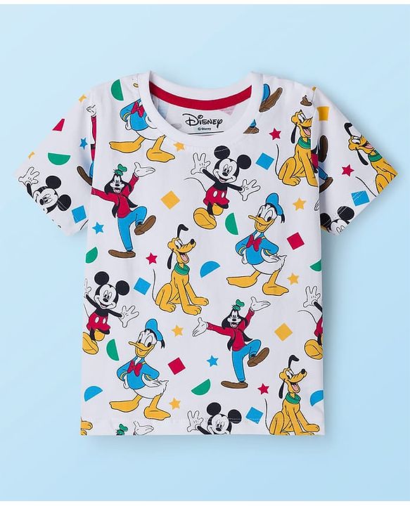 Babyhug Disney Single Jersey Knit Full Sleeves Hooded SweatJacket & Lounge Pant Set with T-Shirt & Mickey Mouse Graphic Pocket Detailing - Multicolor