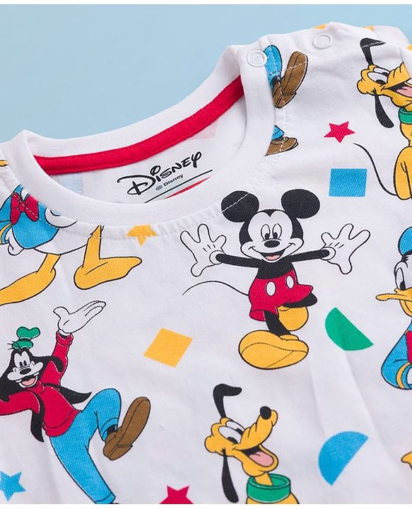 Babyhug Disney Single Jersey Knit Full Sleeves Hooded SweatJacket & Lounge Pant Set with T-Shirt & Mickey Mouse Graphic Pocket Detailing - Multicolor