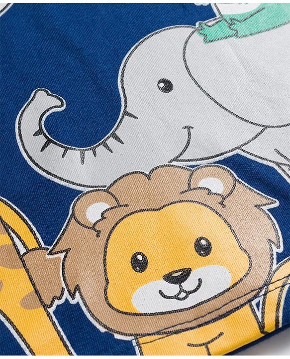 Babyhug 100% Cotton Knit Full Sleeves T-Shirt with Animal Print & Tape Detailing - Navy Blue