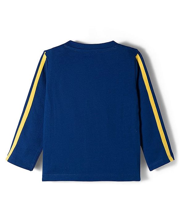 Babyhug 100% Cotton Knit Full Sleeves T-Shirt with Animal Print & Tape Detailing - Navy Blue
