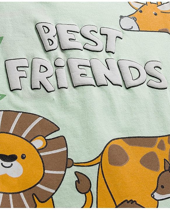 Babyhug 100% Cotton Knit Full Sleeves T-Shirt with Jungle Theme Print - Light Green