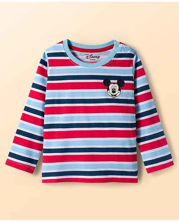 Babyhug Disney Single Jersey Knit Full Sleeves T-Shirts with Mickey Mouse Graphics & Stripes Pack of 3 - Multicolor