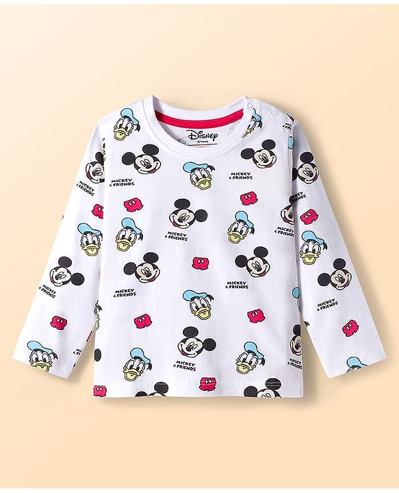 Babyhug Disney Single Jersey Knit Full Sleeves T-Shirts with Mickey Mouse Graphics & Stripes Pack of 3 - Multicolor