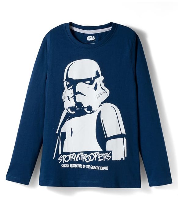 Pine Kids Lucas Single Jersey Knit Full Sleeves Night Suit with Star Wars Graphic - Navy Blue