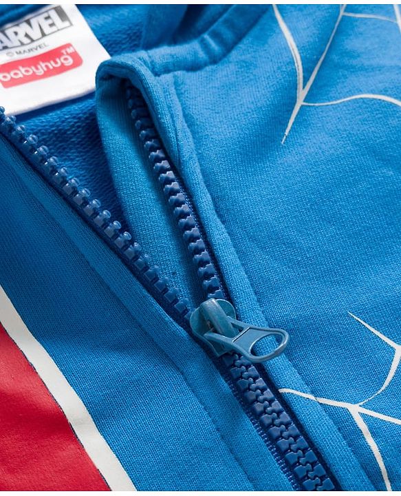 Babyhug Marvel Terry Knit Drop Shoulder Full Sleeves Hooded SweatJacket with Spiderman Front & Back Graphic - Blue