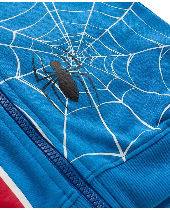 Babyhug Marvel Terry Knit Drop Shoulder Full Sleeves Hooded SweatJacket with Spiderman Front & Back Graphic - Blue