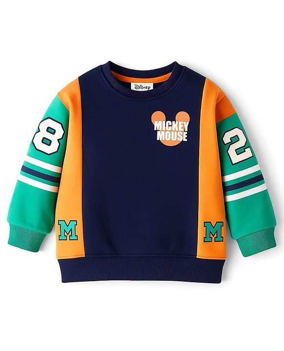 Babyhug Disney Terry Knit Drop Shoulder Full Sleeves Cut & Sew Sweatshirt With Front & Back Mickey Mouse Graphics - Multicolor