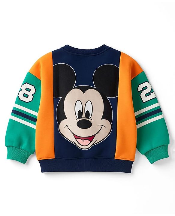 Babyhug Disney Terry Knit Drop Shoulder Full Sleeves Cut & Sew Sweatshirt With Front & Back Mickey Mouse Graphics - Multicolor