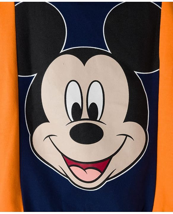 Babyhug Disney Terry Knit Drop Shoulder Full Sleeves Cut & Sew Sweatshirt With Front & Back Mickey Mouse Graphics - Multicolor