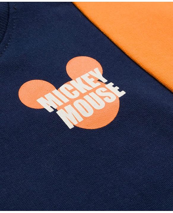 Babyhug Disney Terry Knit Drop Shoulder Full Sleeves Cut & Sew Sweatshirt With Front & Back Mickey Mouse Graphics - Multicolor