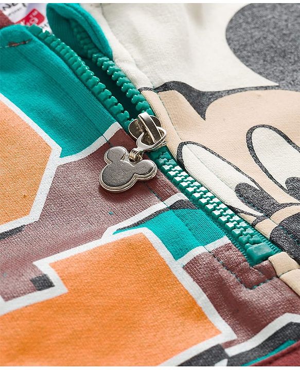 Babyhug Disney Terry Knit Drop Shoulder Full Sleeves Cut & Sew Hooded Sweatshirt With Mickey Mouse Graphics & Kangaroo Pockets - Multicolor
