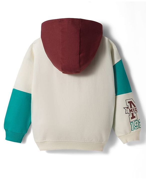 Babyhug Disney Terry Knit Drop Shoulder Full Sleeves Cut & Sew Hooded Sweatshirt With Mickey Mouse Graphics & Kangaroo Pockets - Multicolor