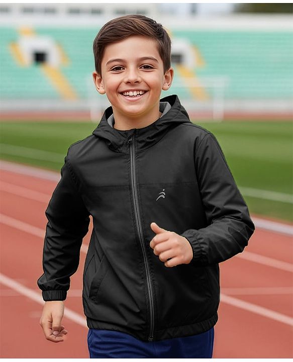 Pine Active Knit Full Sleeve Ultra Comfort Lightweight Windbreaker Athleisure Hooded Jacket - Black